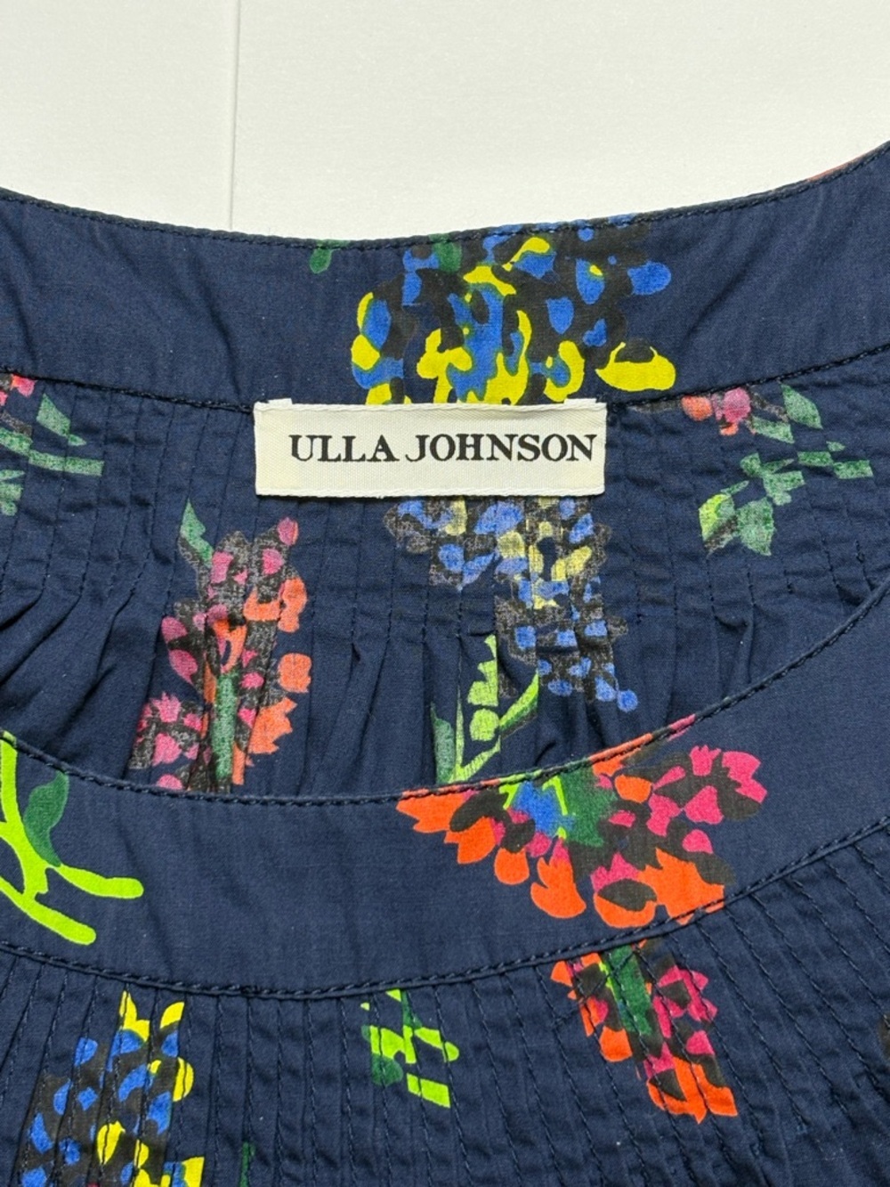 Ulla Johnson Senta Midnight Floral Puff Sleeve Pleated Poplin Top • Size 6 - Picture 9 of 10